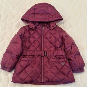 Add Down Hooded Puffer Jacket Diamond Quilted With Belt Infant Size 18 Months